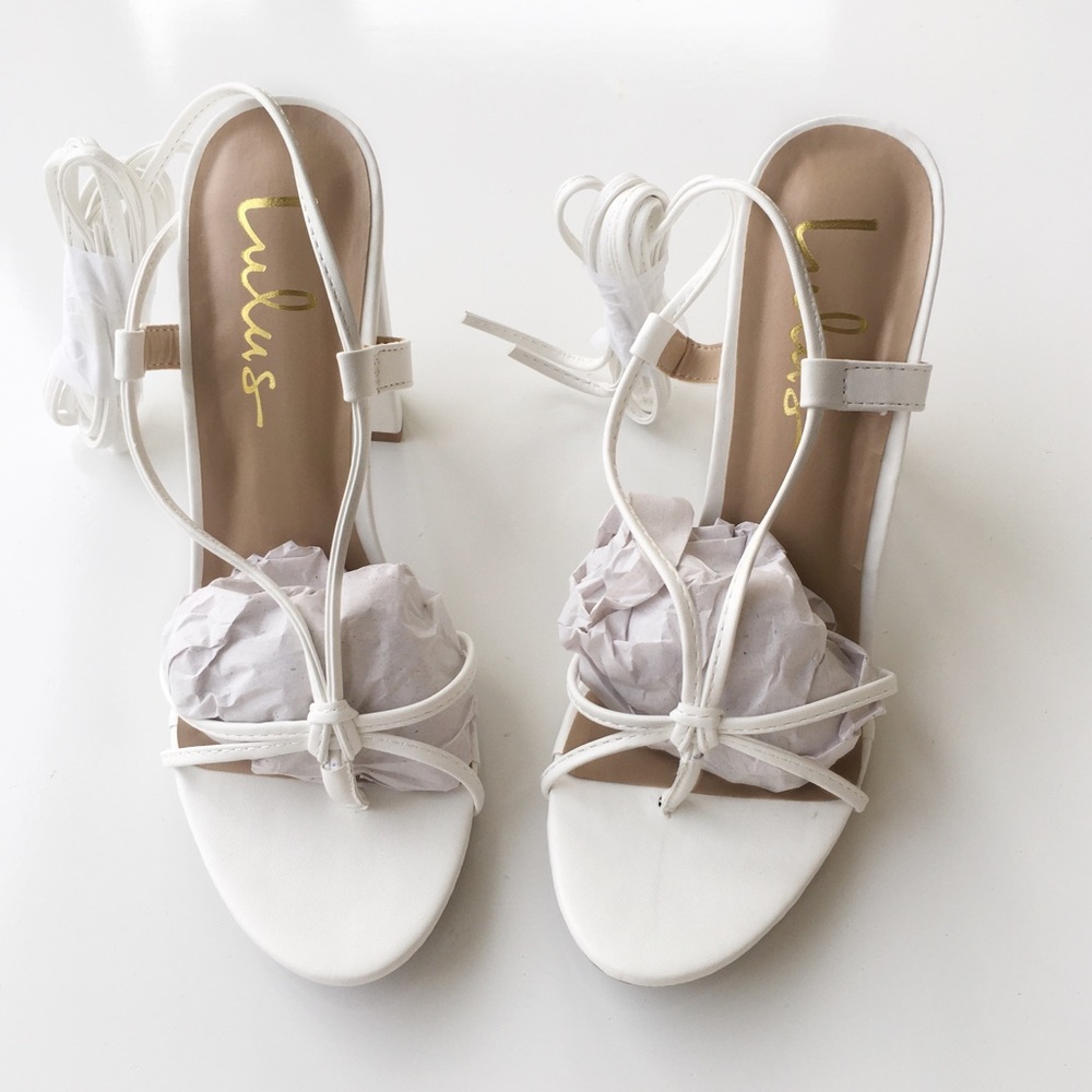 NEW Lulus Marc White Lace Up Heels - Picture 3 of 11